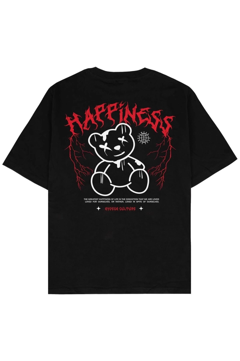Happines Teddy Siyah Oversize Unisex T-shirt