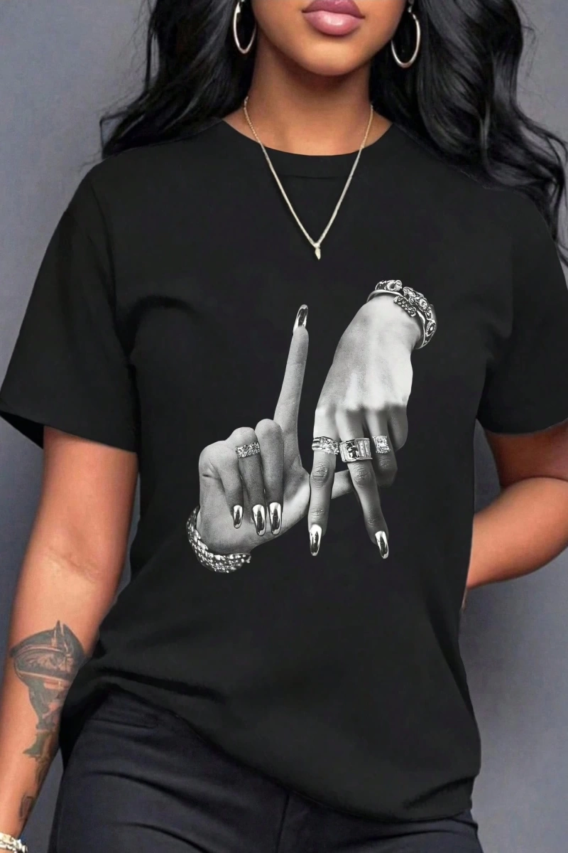Harfli Grafik Kontrast Raglan Kollu Tişört