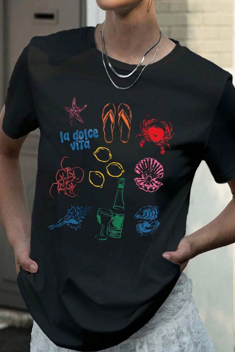 Harfli Grafik Kontrast Raglan Kollu Tişört