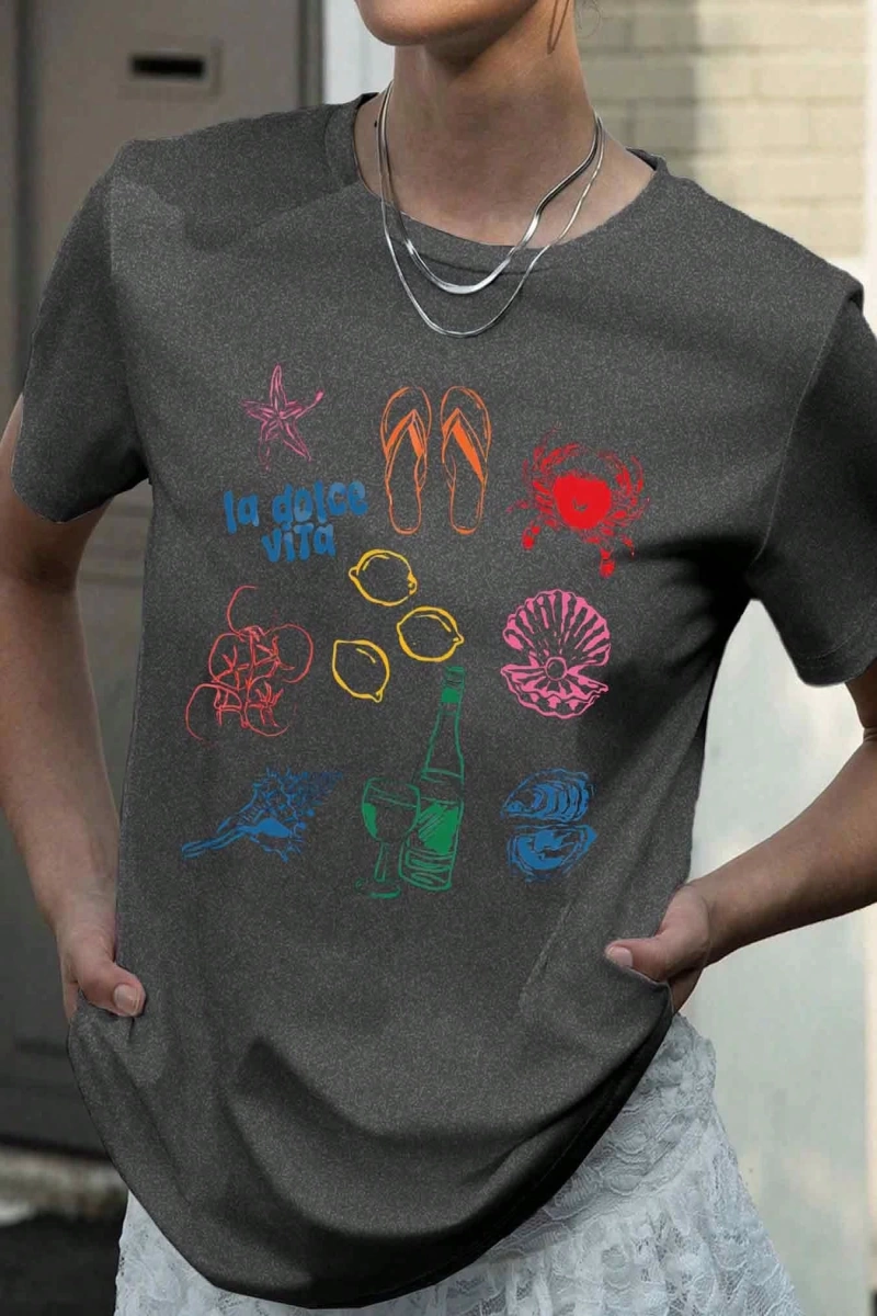 Harfli Grafik Kontrast Raglan Kollu Tişört