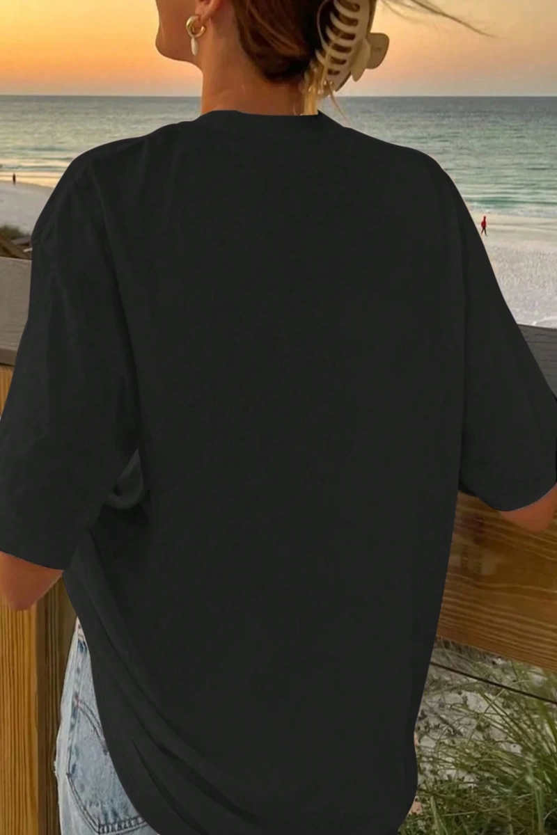 Harfli Grafik Kontrast Raglan Kollu Tişört
