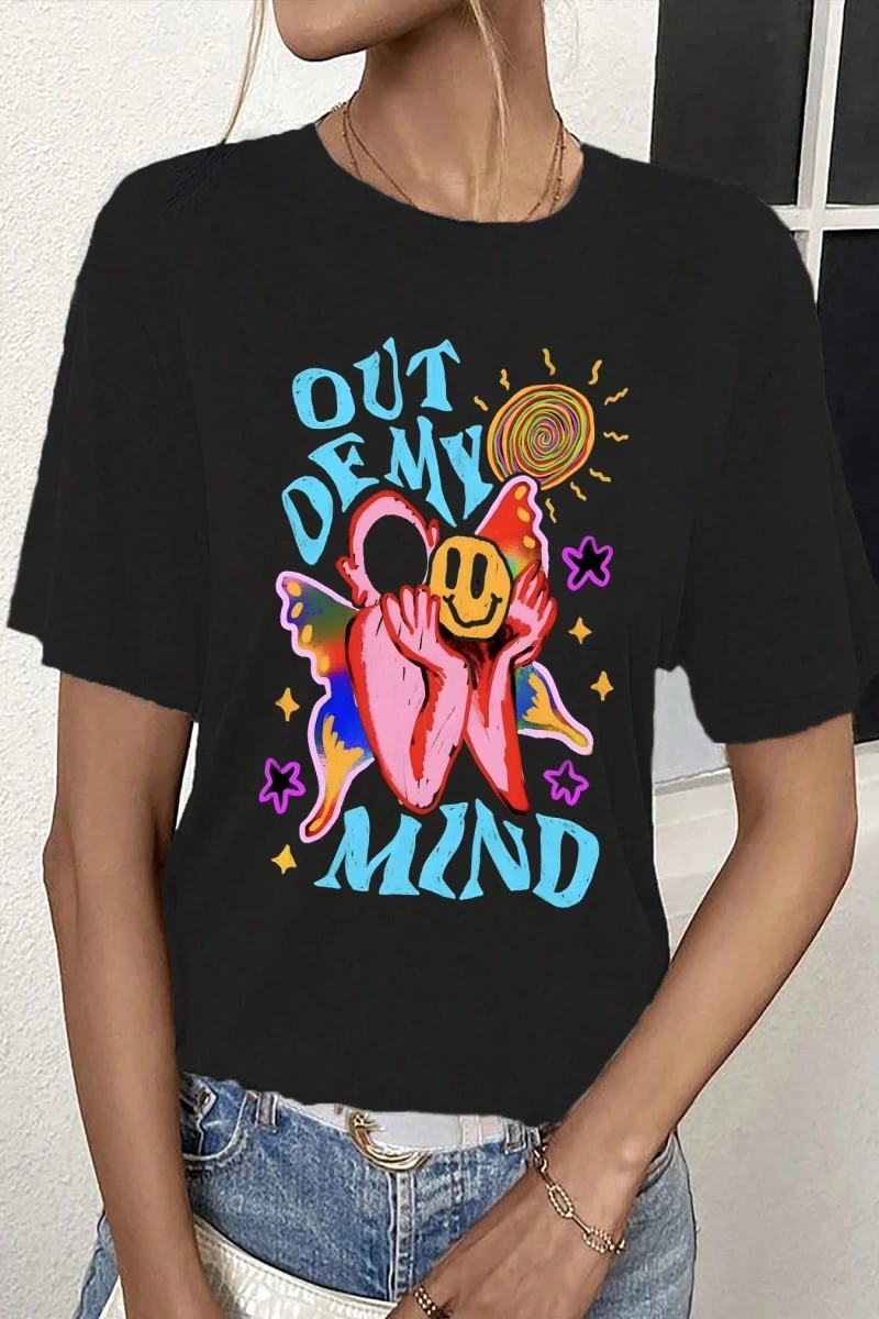 Harfli Grafik Kontrast Raglan Kollu Tişört