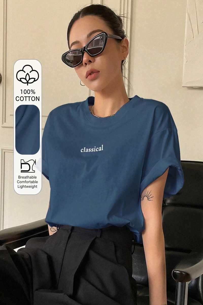 Harfli Grafik Yuvarlak Yaka Tişört Yaz