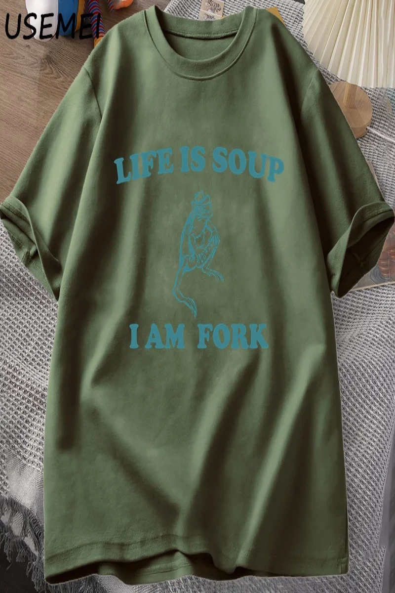 Hayat Çorba Ben Çatal Kurbağa Grafik T Shirt Pamuk Unisex Komik Retro T-Shirt Yaz Hayvan Bask 2803