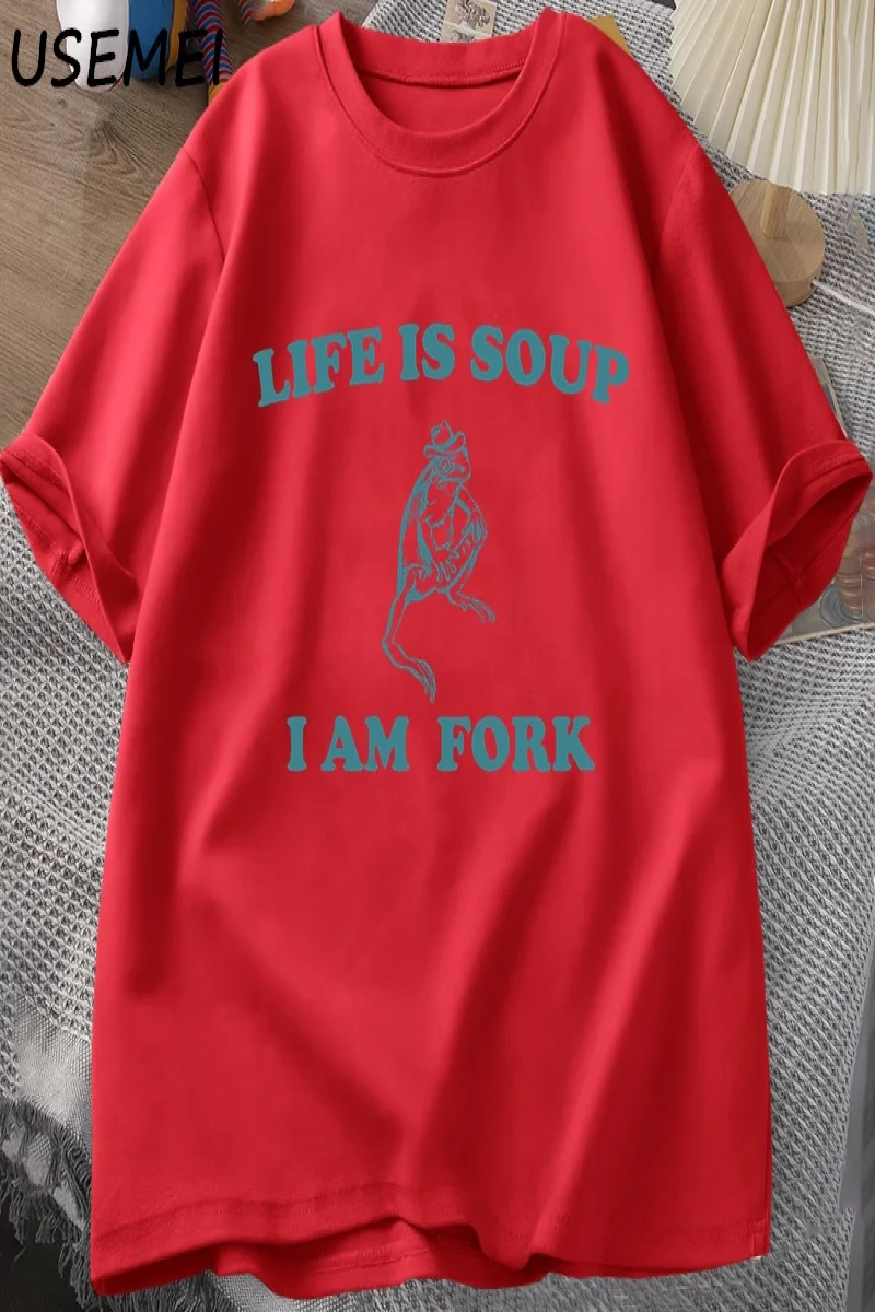 Hayat Çorba Ben Çatal Kurbağa Grafik T Shirt Pamuk Unisex Komik Retro T-Shirt Yaz Hayvan Bask 2803