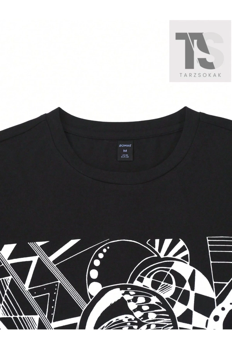 Hindistan Cevizi Ağacı ve Slogan Baskılı Erkek T-Shirt