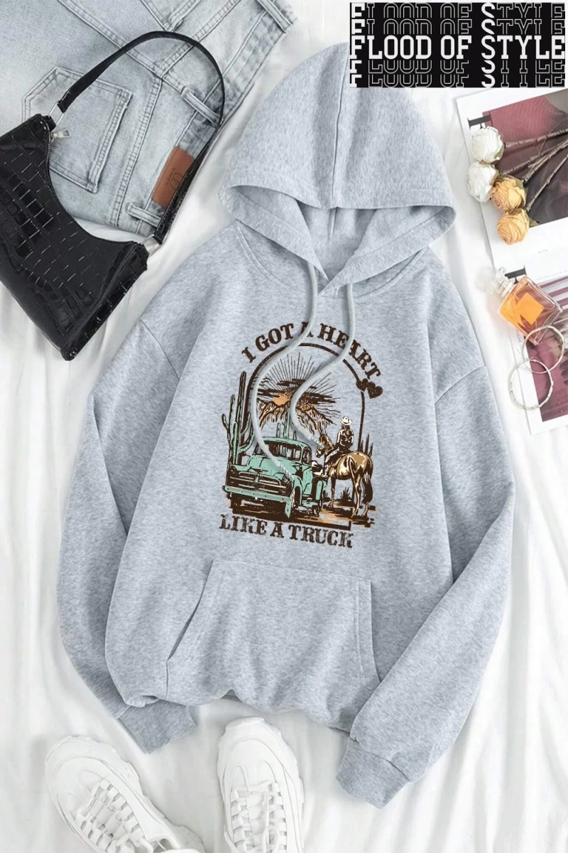 Hip Hop Harajuku Vintage Tarzı  0I bir kamyon gibi bir kalp var  Gri