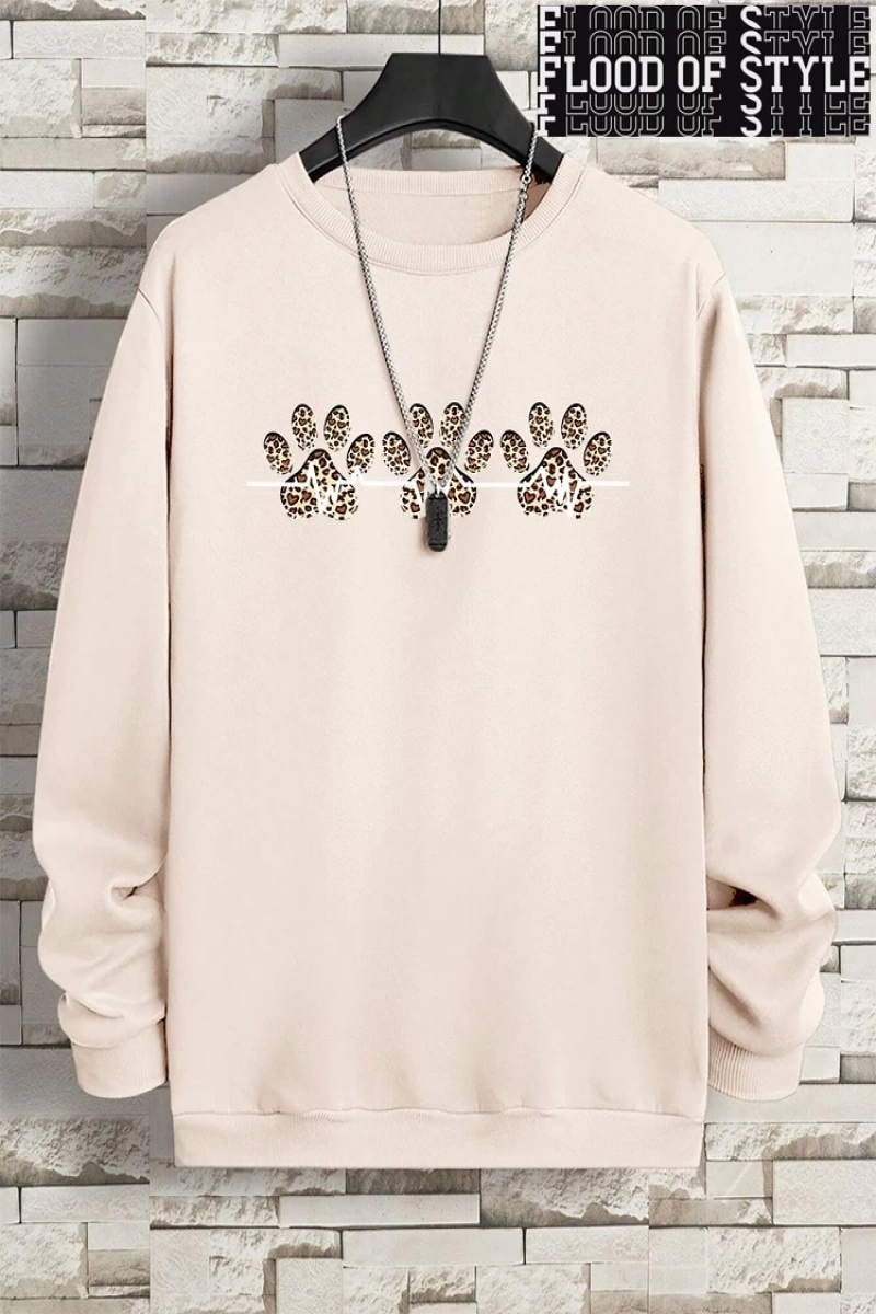 Hip Hop Harajuku Vintage Tarzı  3lü Leopar Kedi Paw Baskılar Gri