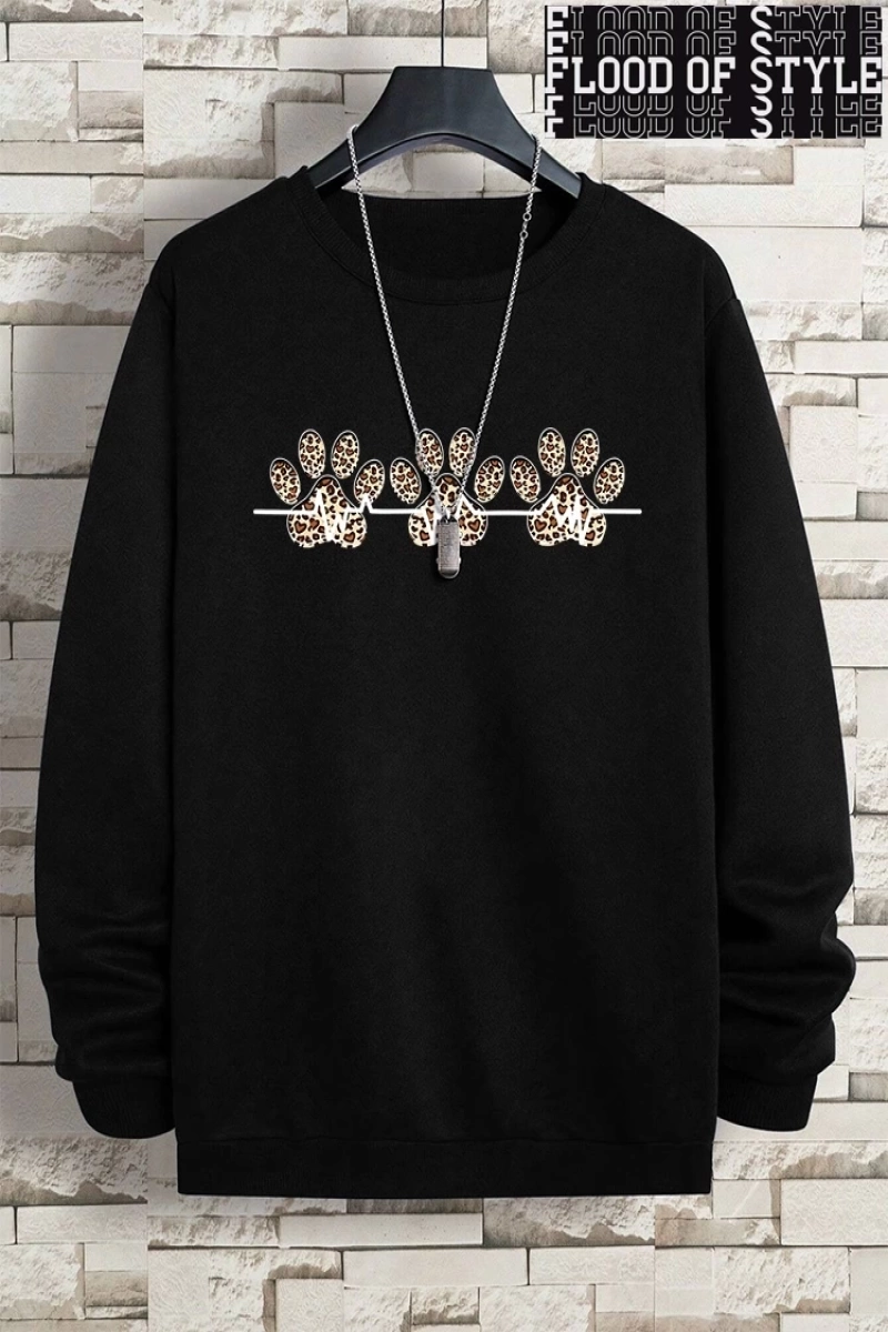 Hip Hop Harajuku Vintage Tarzı  3lü Leopar Kedi Paw Baskılar Gri