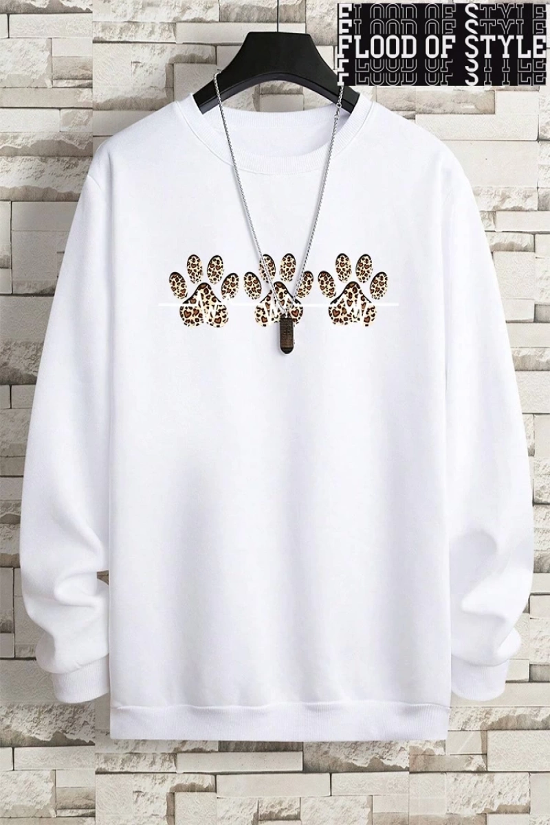 Hip Hop Harajuku Vintage Tarzı  3lü Leopar Kedi Paw Baskılar Gri