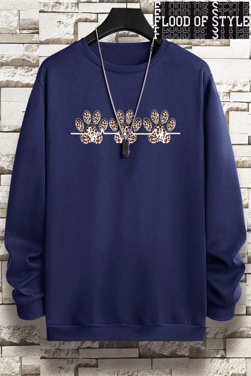 Hip Hop Harajuku Vintage Tarzı  3lü Leopar Kedi Paw Baskılar Gri