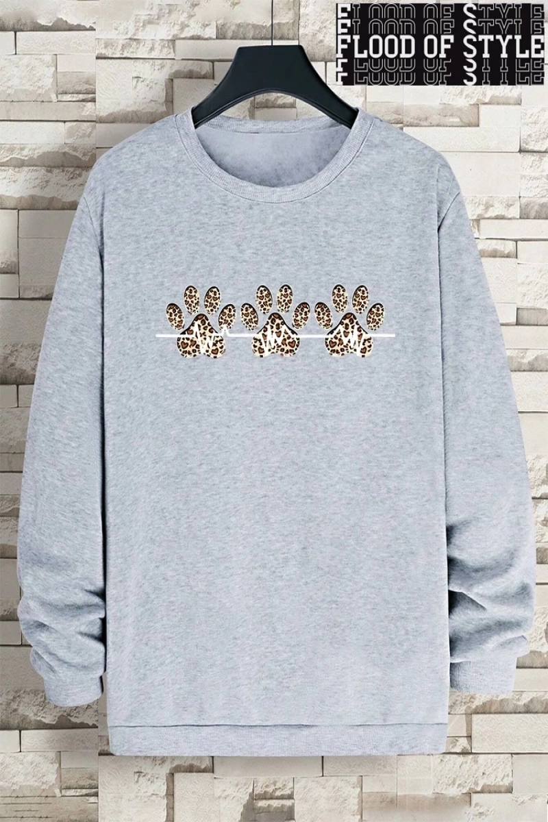 Hip Hop Harajuku Vintage Tarzı  3lü Leopar Kedi Paw Baskılar Gri