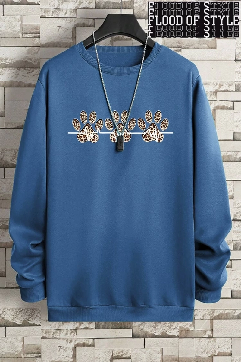Hip Hop Harajuku Vintage Tarzı  3lü Leopar Kedi Paw Baskılar Gri