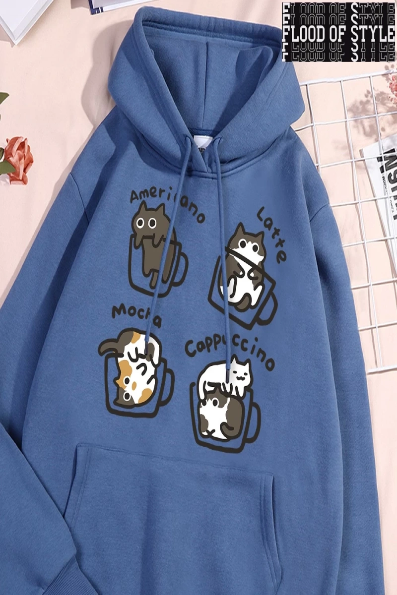 Hip Hop Harajuku Vintage Tarzı  Amerikan tarzı kahve kedi  Gri