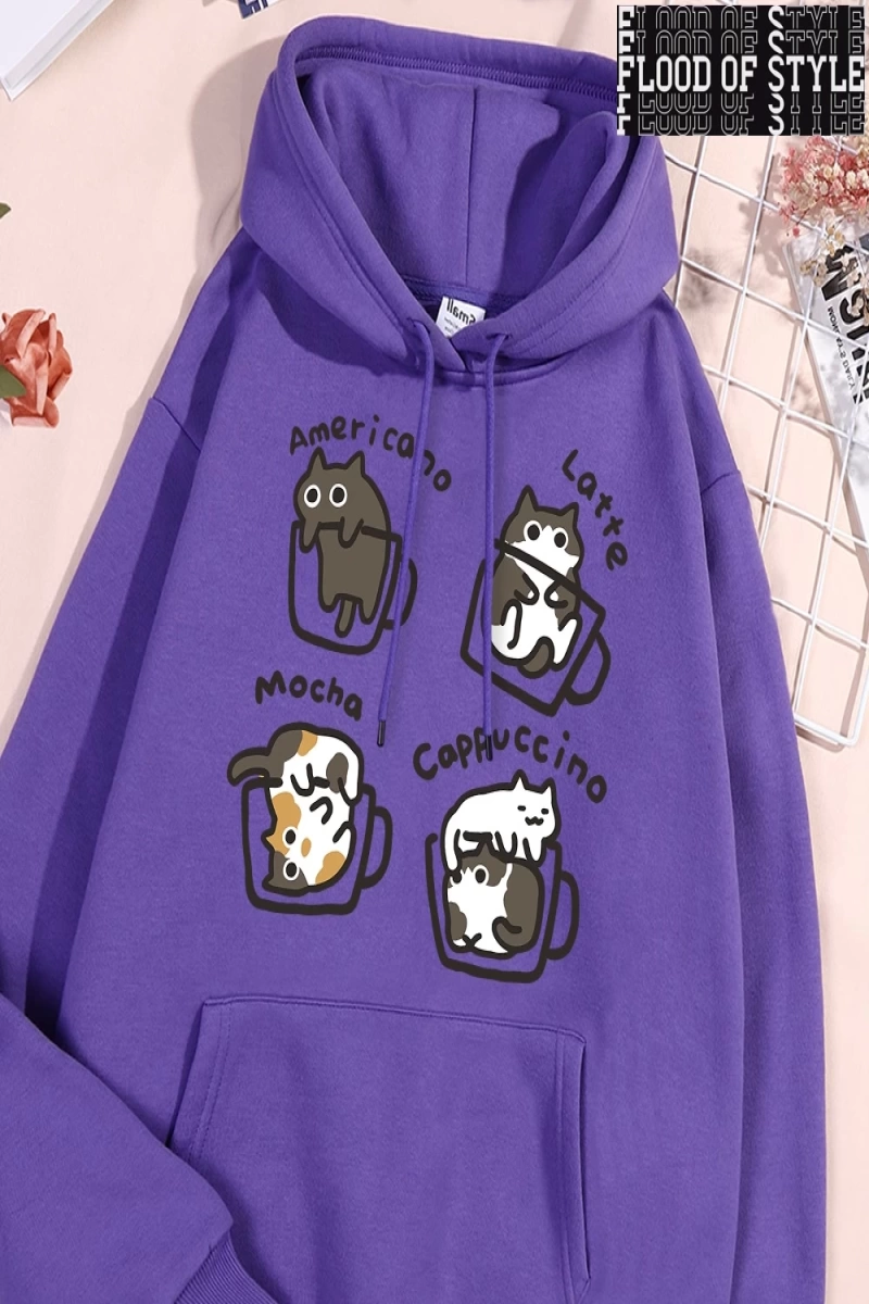 Hip Hop Harajuku Vintage Tarzı  Amerikan tarzı kahve kedi  Gri