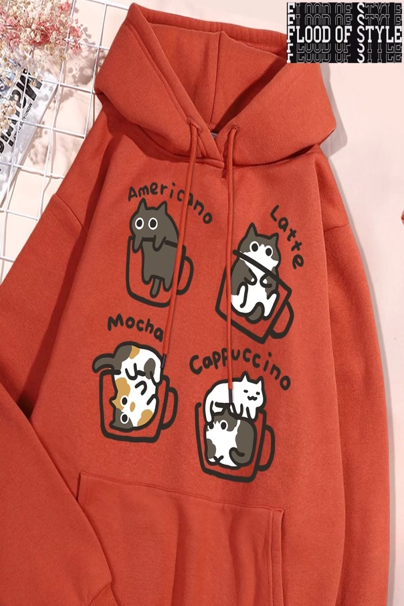 Hip Hop Harajuku Vintage Tarzı  Amerikan tarzı kahve kedi  Gri