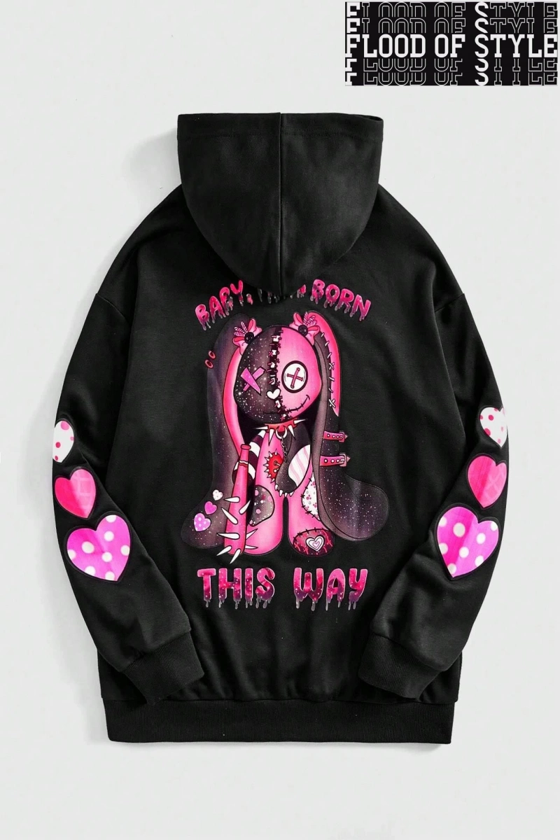Hip Hop Harajuku Vintage Tarzı  Ayı bir sevimli ve korkunç görünüm  Siyah