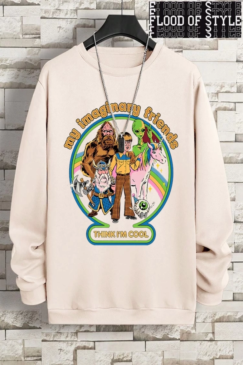 Hip Hop Harajuku Vintage Tarzı  Benim hayali arkadaşlar düşünüyorum Gri