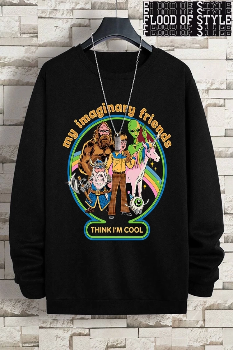 Hip Hop Harajuku Vintage Tarzı  Benim hayali arkadaşlar düşünüyorum Gri