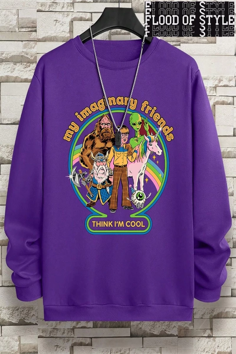 Hip Hop Harajuku Vintage Tarzı  Benim hayali arkadaşlar düşünüyorum Gri