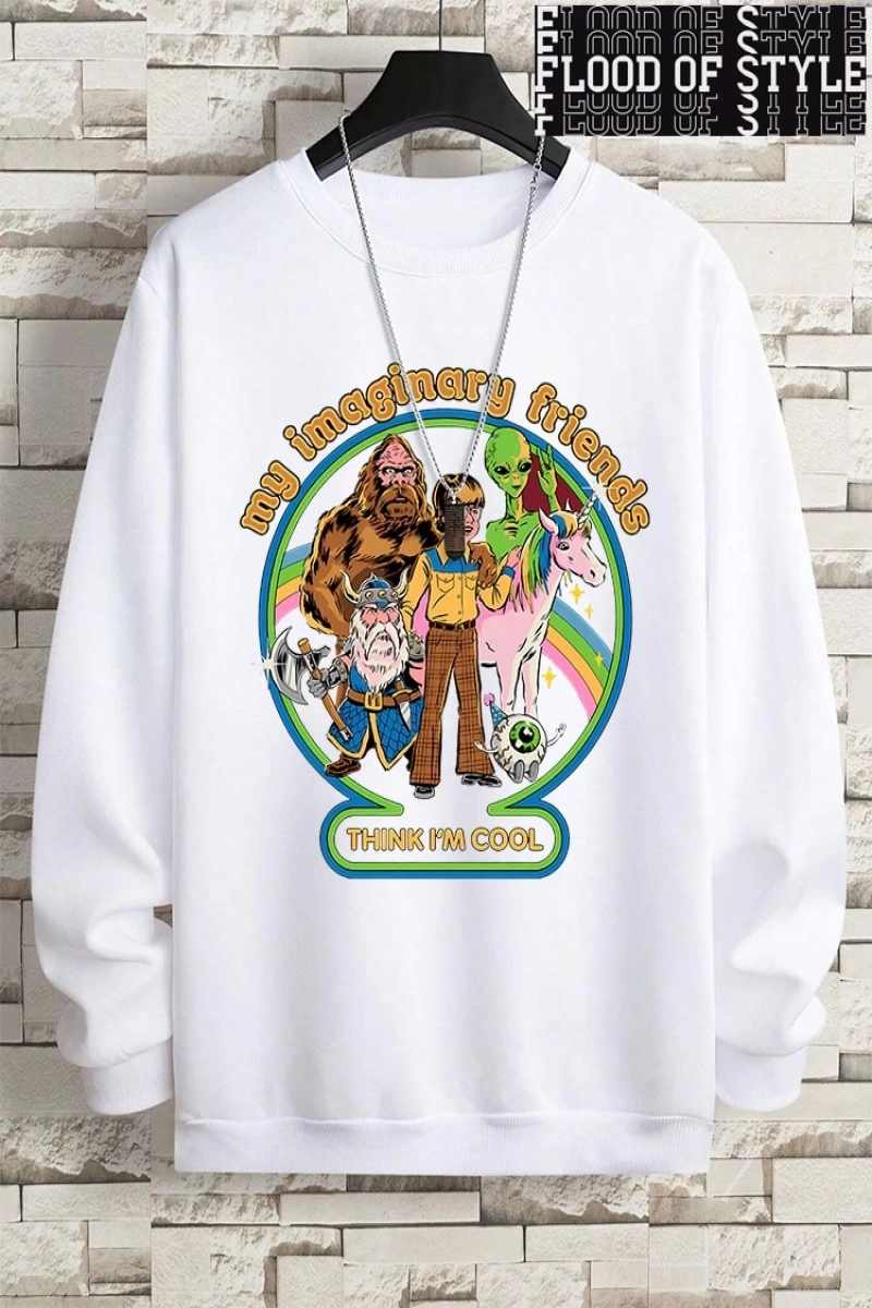 Hip Hop Harajuku Vintage Tarzı  Benim hayali arkadaşlar düşünüyorum Gri