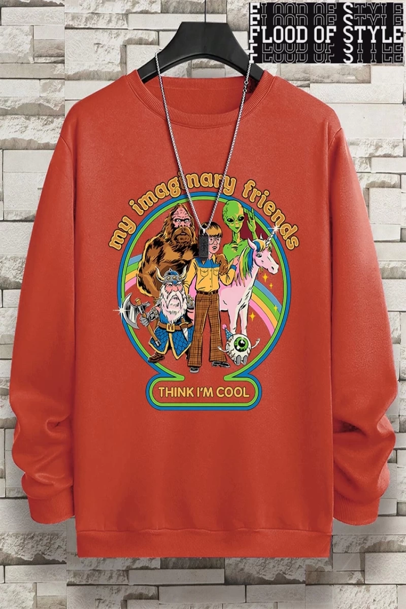 Hip Hop Harajuku Vintage Tarzı  Benim hayali arkadaşlar düşünüyorum Gri