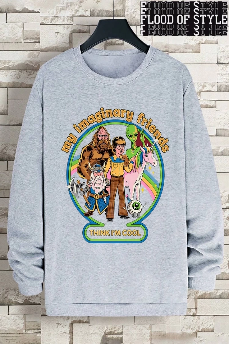 Hip Hop Harajuku Vintage Tarzı  Benim hayali arkadaşlar düşünüyorum Gri