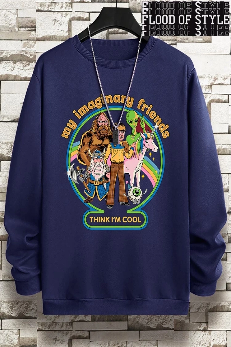Hip Hop Harajuku Vintage Tarzı  Benim hayali arkadaşlar düşünüyorum Gri