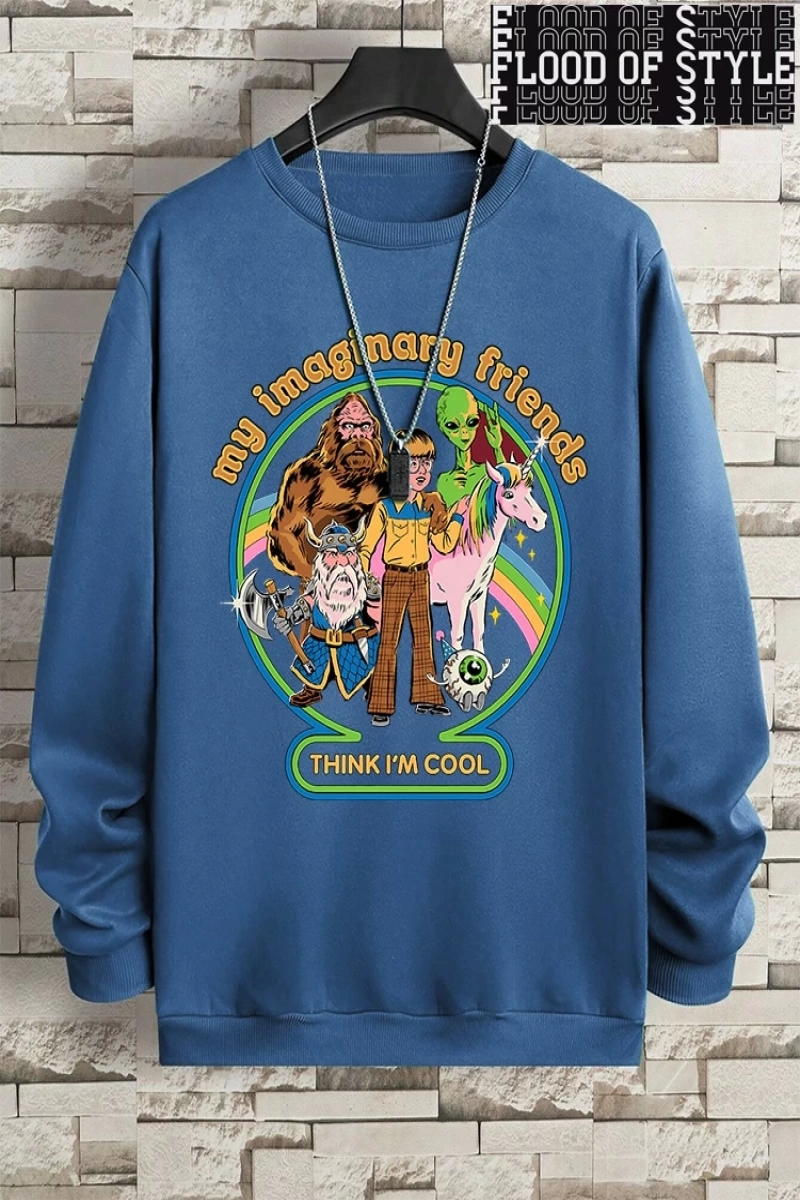 Hip Hop Harajuku Vintage Tarzı  Benim hayali arkadaşlar düşünüyorum Gri