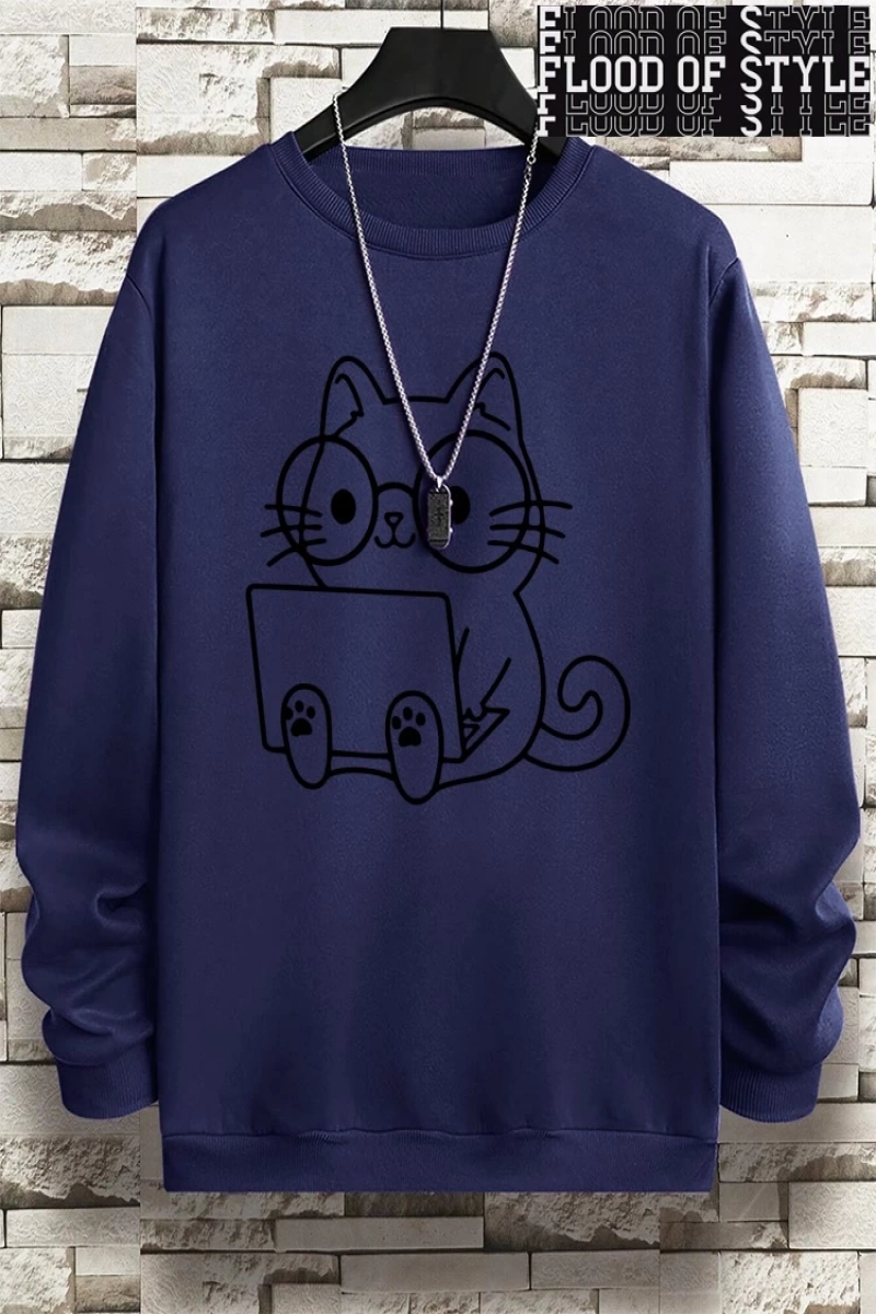 Hip Hop Harajuku Vintage Tarzı  Beyefendi kedi iş baskı adam  Gri
