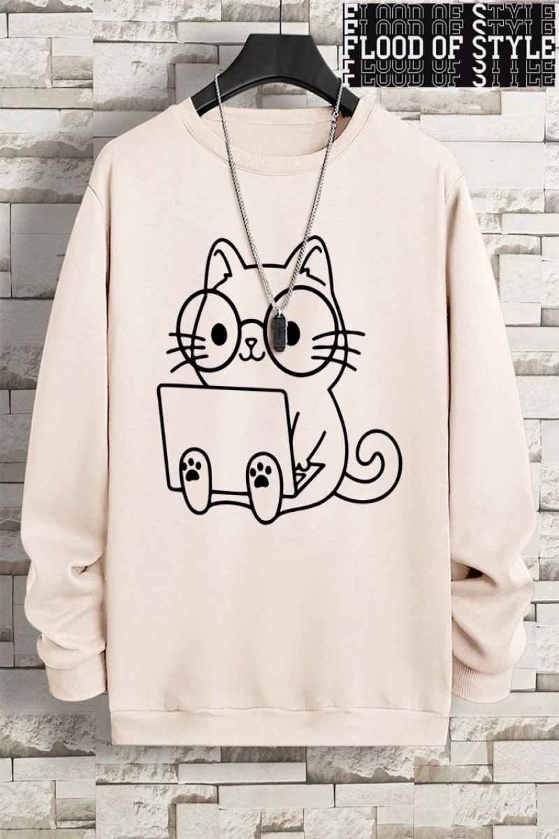 Hip Hop Harajuku Vintage Tarzı  Beyefendi kedi iş baskı adam  Gri