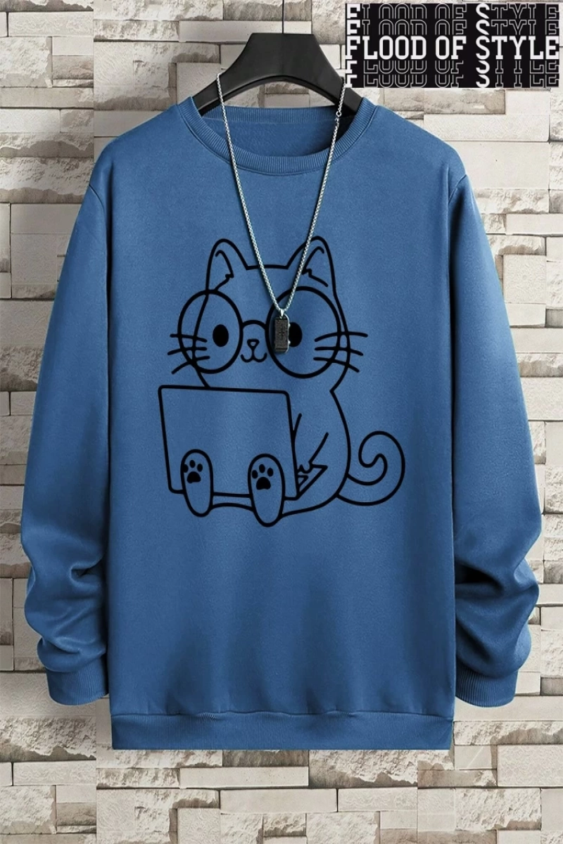 Hip Hop Harajuku Vintage Tarzı  Beyefendi kedi iş baskı adam  Gri