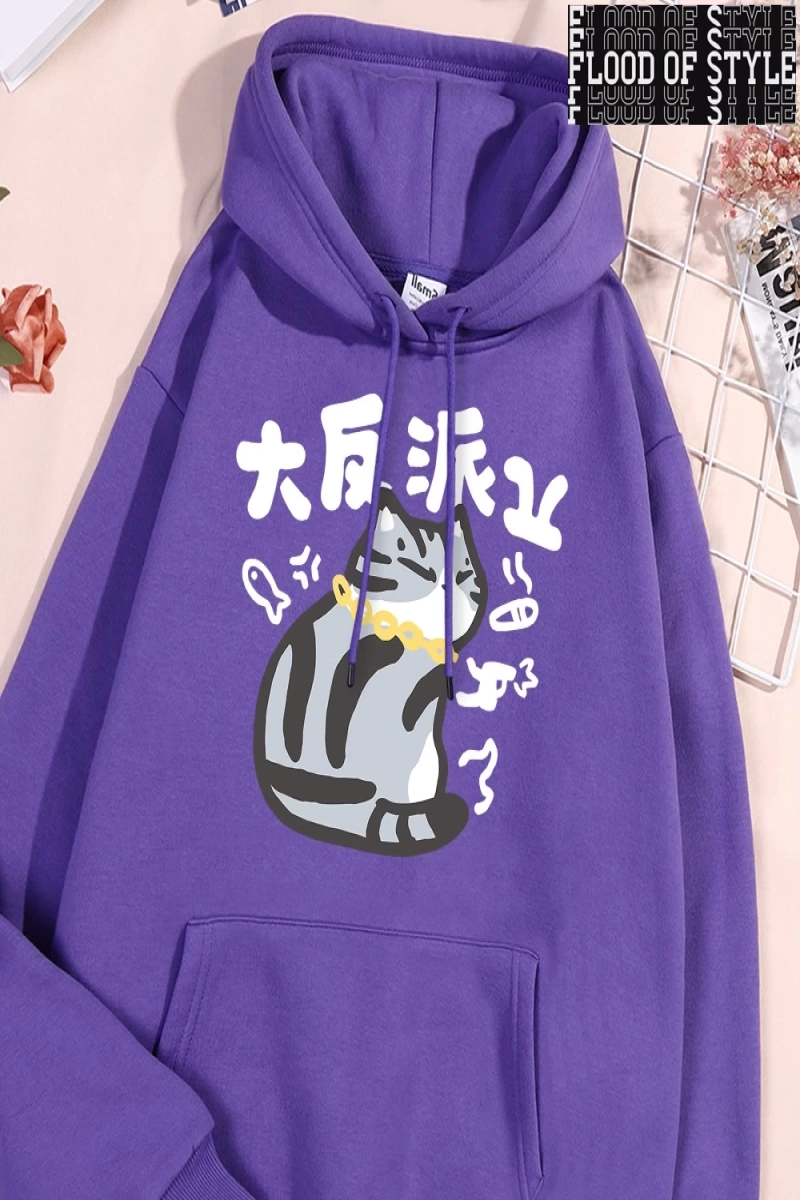 Hip Hop Harajuku Vintage Tarzı  Büyük Villain karakter kedi  Gri