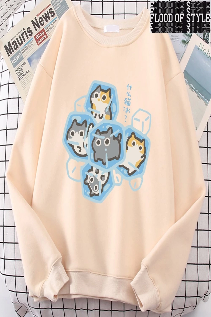 Hip Hop Harajuku Vintage Tarzı  Buz Kedi Eğlenceli  Gri
