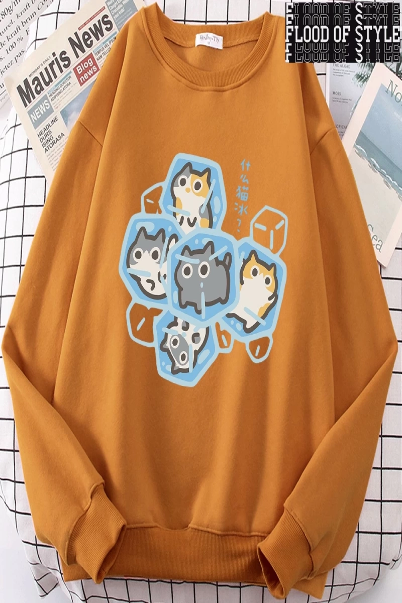 Hip Hop Harajuku Vintage Tarzı  Buz Kedi Eğlenceli  Gri