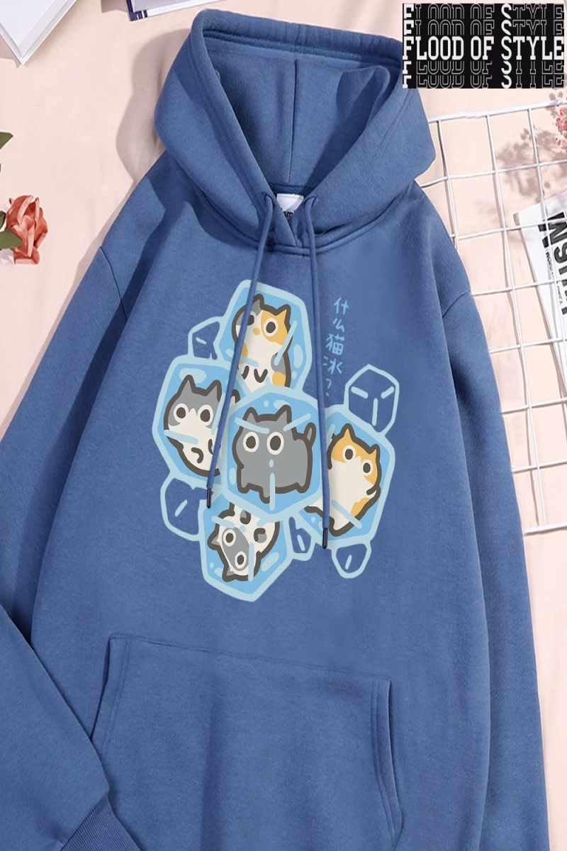 Hip Hop Harajuku Vintage Tarzı  Buz Kedi Eğlenceli  Gri