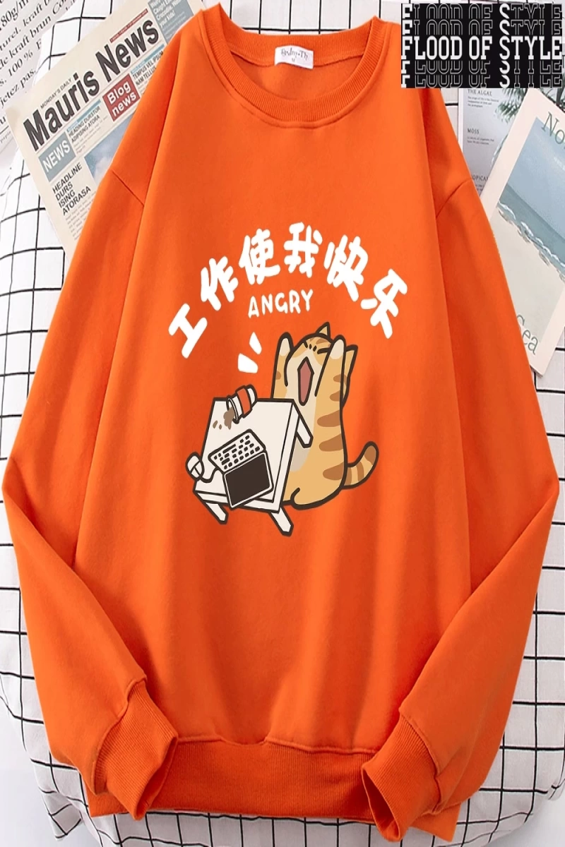 Hip Hop Harajuku Vintage Tarzı  Çalışma Beni Mutlu Ediyor  Gri