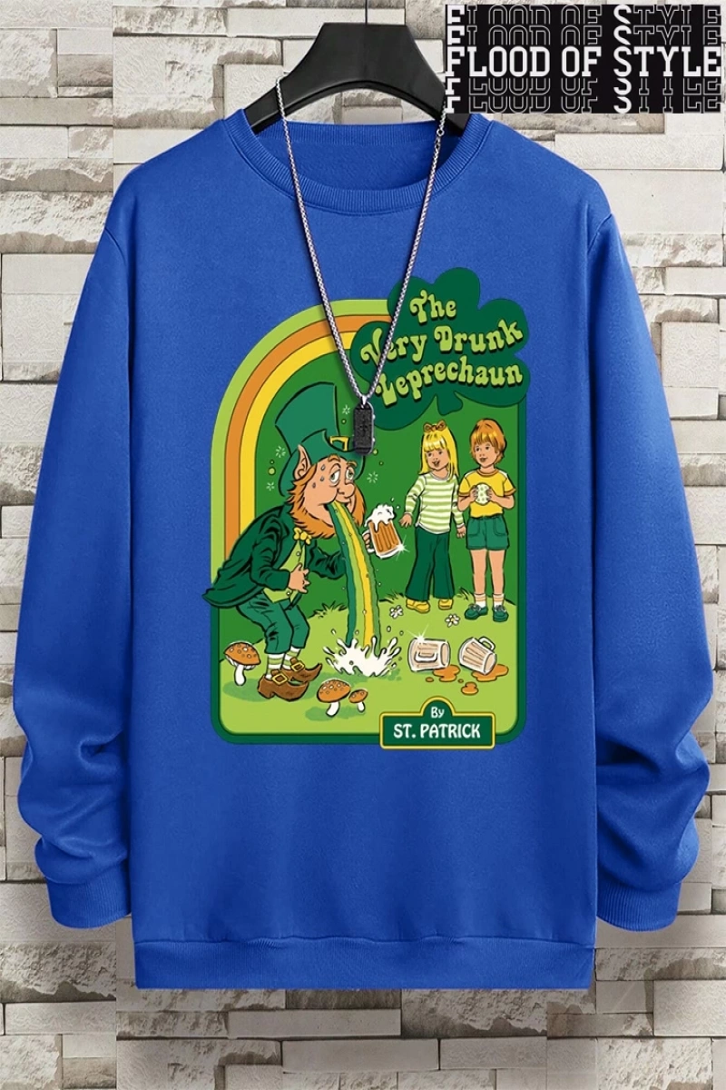 Hip Hop Harajuku Vintage Tarzı  Çok sarhoş Leprechaun Gri