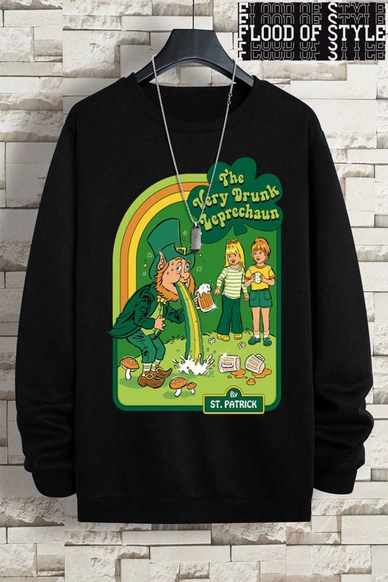 Hip Hop Harajuku Vintage Tarzı  Çok sarhoş Leprechaun Gri