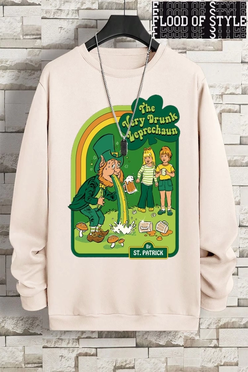 Hip Hop Harajuku Vintage Tarzı  Çok sarhoş Leprechaun Gri