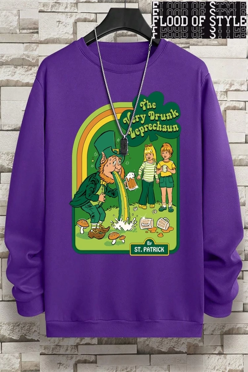Hip Hop Harajuku Vintage Tarzı  Çok sarhoş Leprechaun Gri