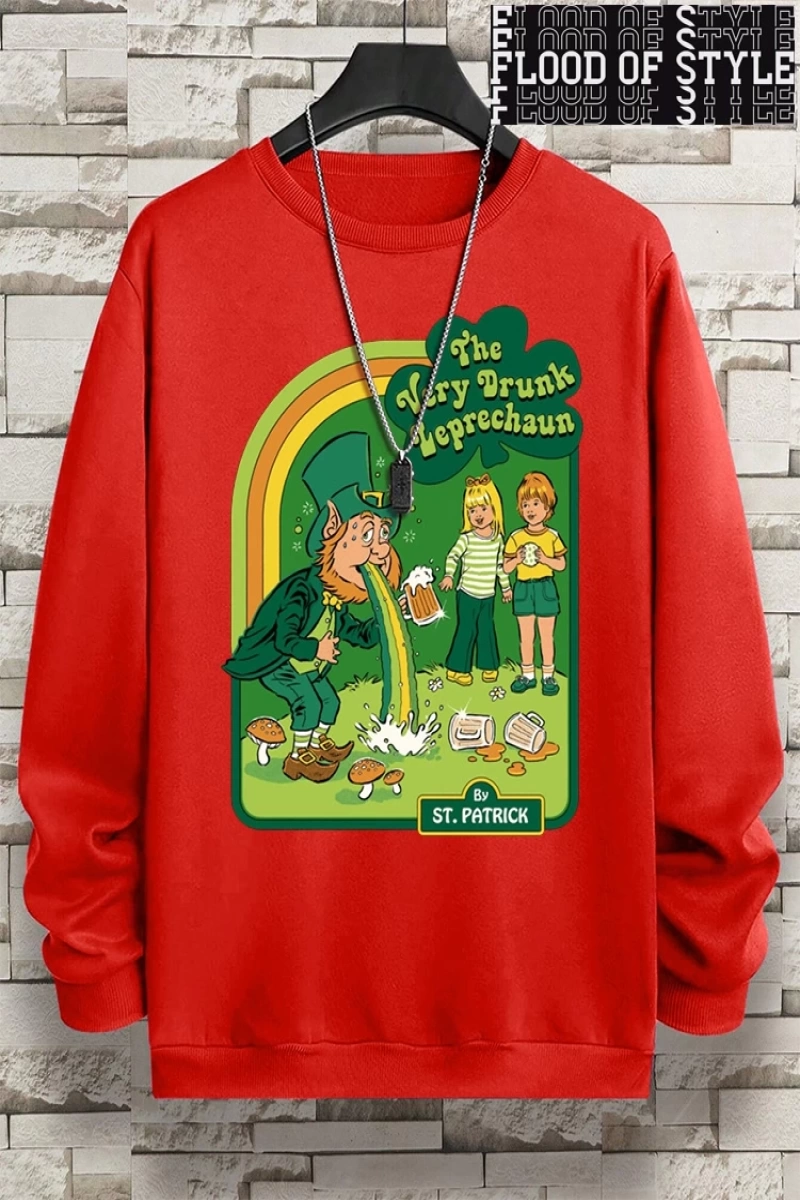 Hip Hop Harajuku Vintage Tarzı  Çok sarhoş Leprechaun Gri