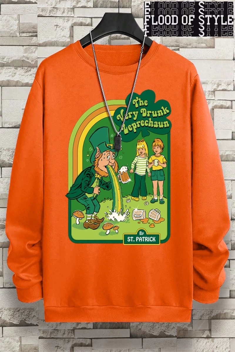 Hip Hop Harajuku Vintage Tarzı  Çok sarhoş Leprechaun Gri