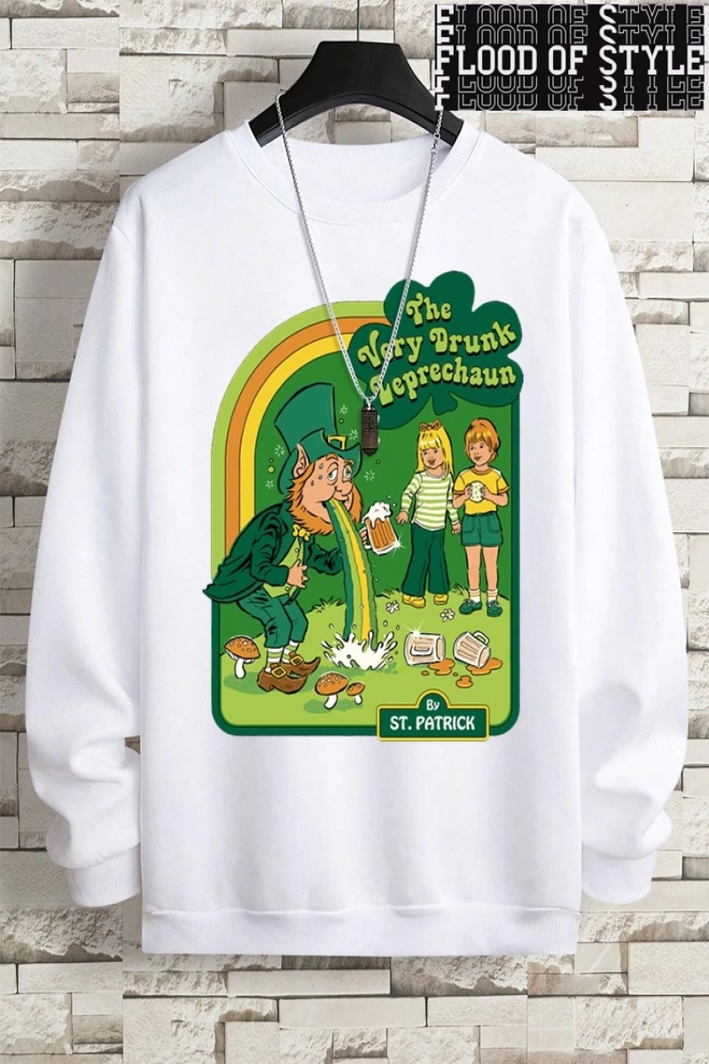 Hip Hop Harajuku Vintage Tarzı  Çok sarhoş Leprechaun Gri