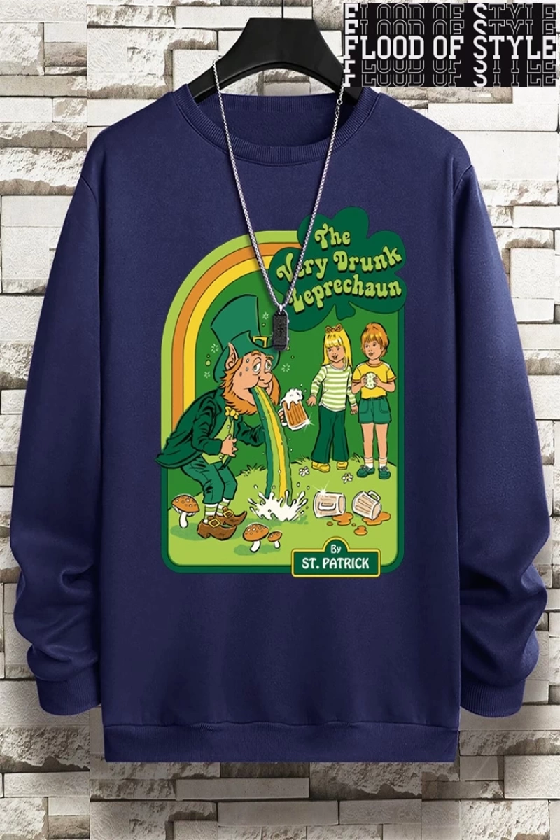 Hip Hop Harajuku Vintage Tarzı  Çok sarhoş Leprechaun Gri
