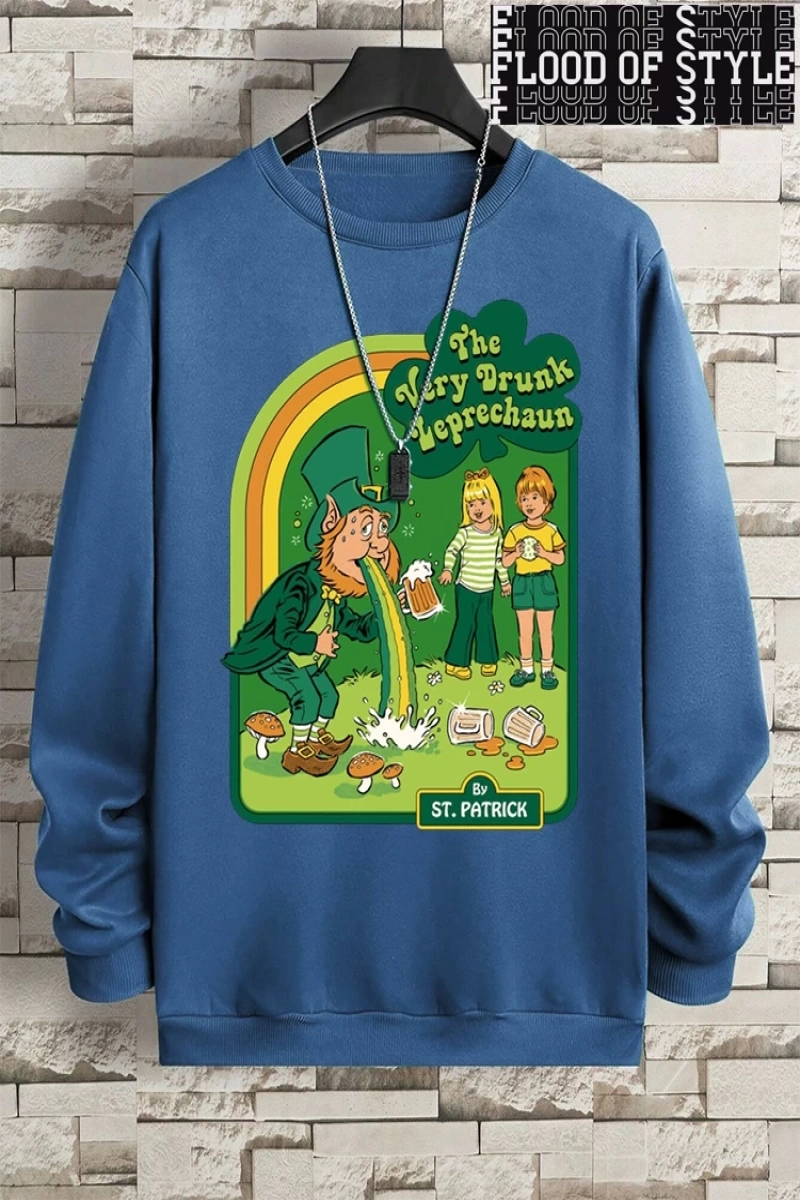 Hip Hop Harajuku Vintage Tarzı  Çok sarhoş Leprechaun Gri
