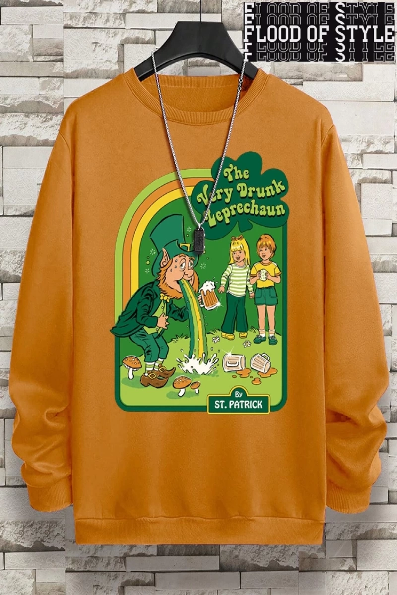 Hip Hop Harajuku Vintage Tarzı  Çok sarhoş Leprechaun Gri