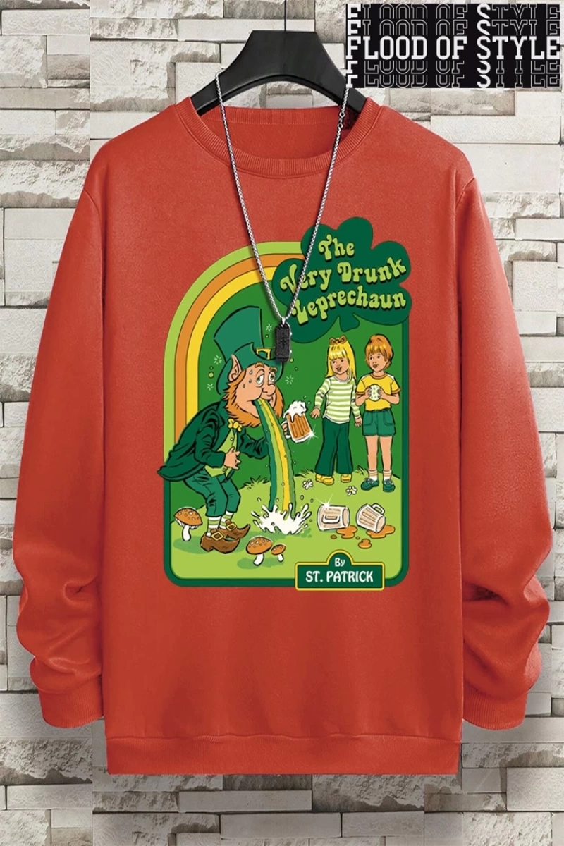 Hip Hop Harajuku Vintage Tarzı  Çok sarhoş Leprechaun Gri