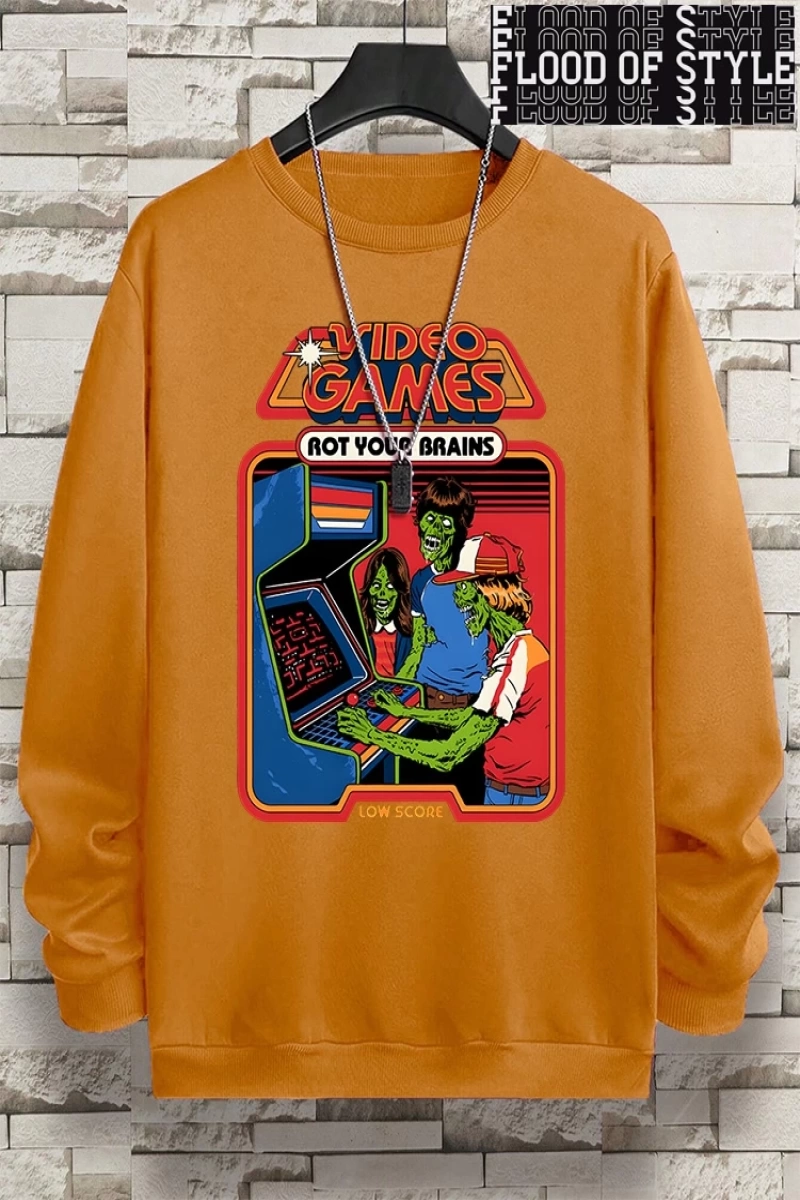 Hip Hop Harajuku Vintage Tarzı  Çürümeye beyinleri çizgi roman  Gri