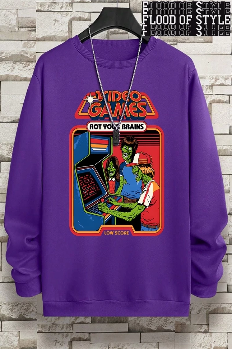 Hip Hop Harajuku Vintage Tarzı  Çürümeye beyinleri çizgi roman  Gri